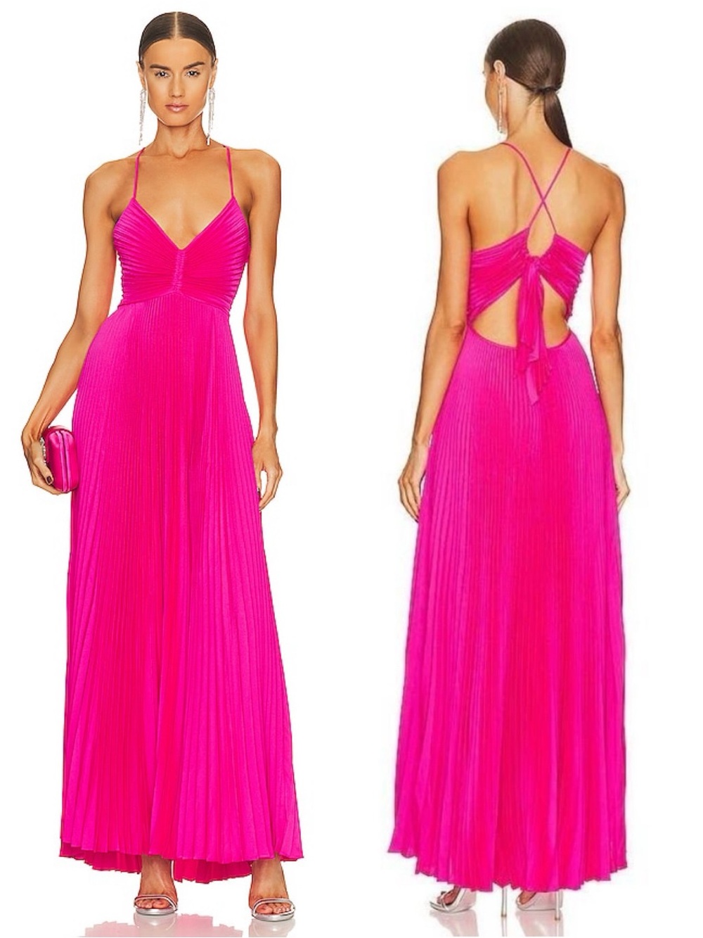 NEW NWOT A.L.C. Aries Pleated Satin Maxi Gown In Hot Pink